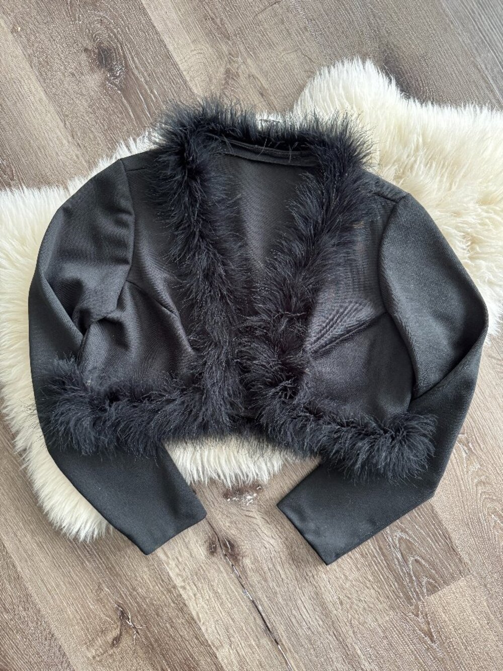 Vtg 90s Y2K ostrich feather trimmed coquette whimsigoth black bolero shrug / S-M